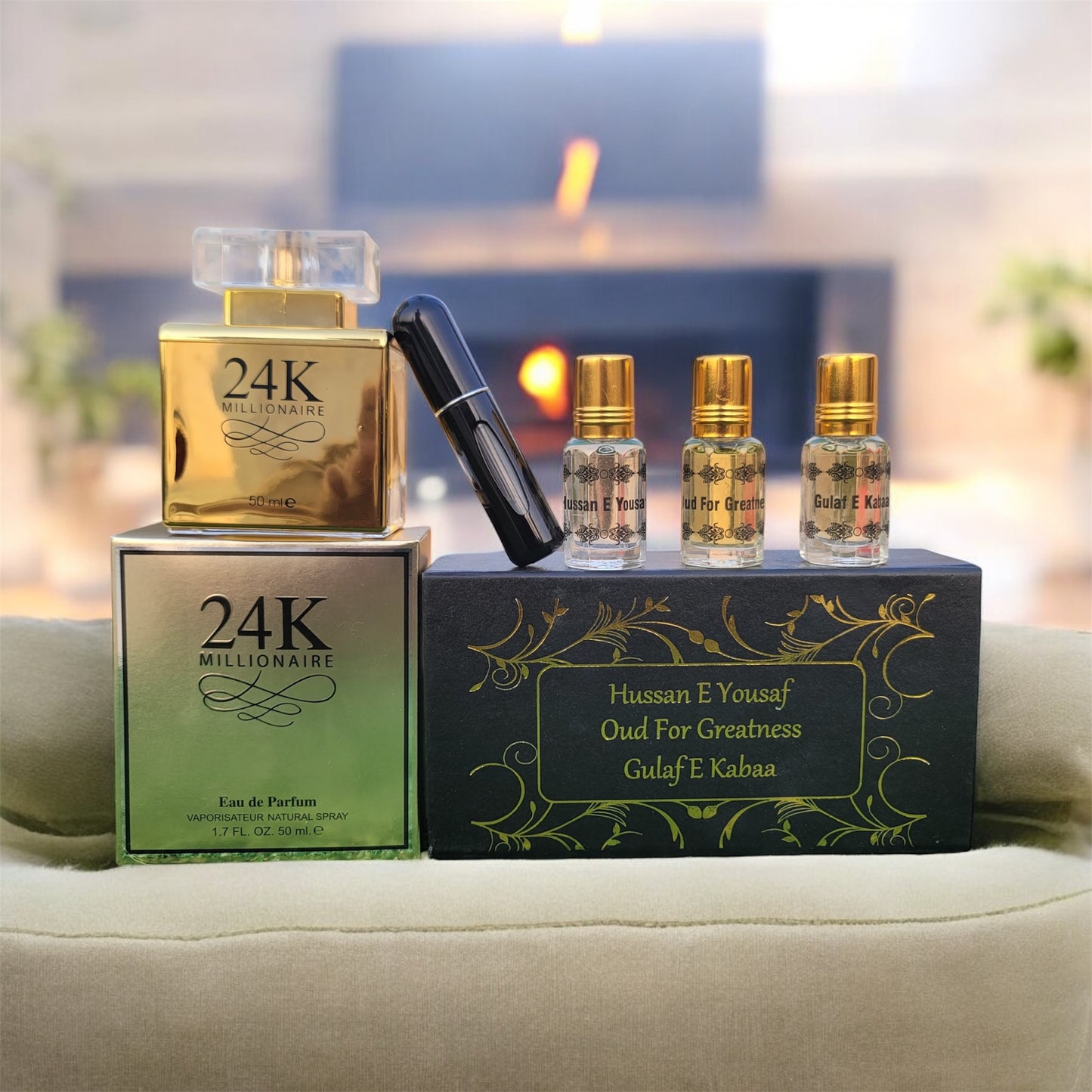 Gold Deal | 1 Perfume 24K | 3 Attars: Gilaaf e Kabaa, Oud For Greatness, Hussan e Yousaf & Refiller